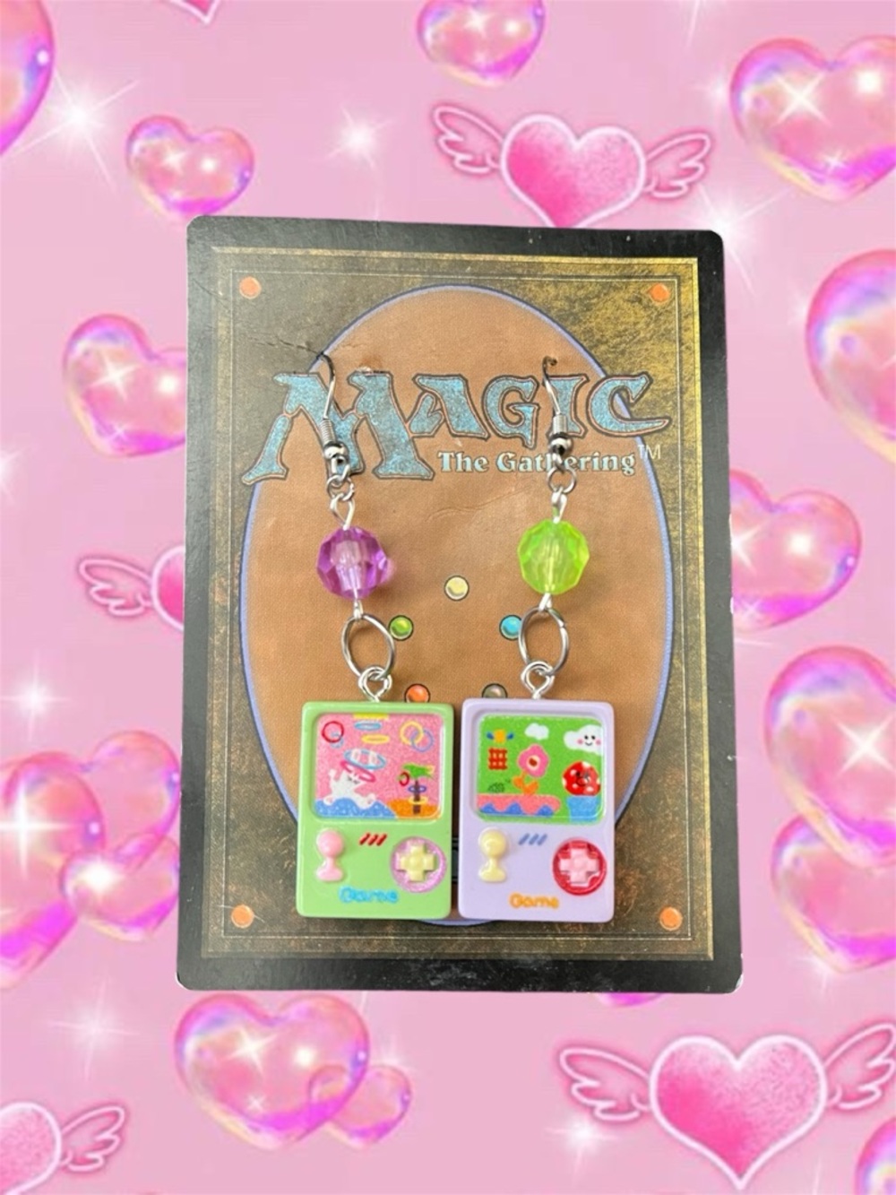 Cute Retro Game Console Dangle Earrings - Pink, Green
